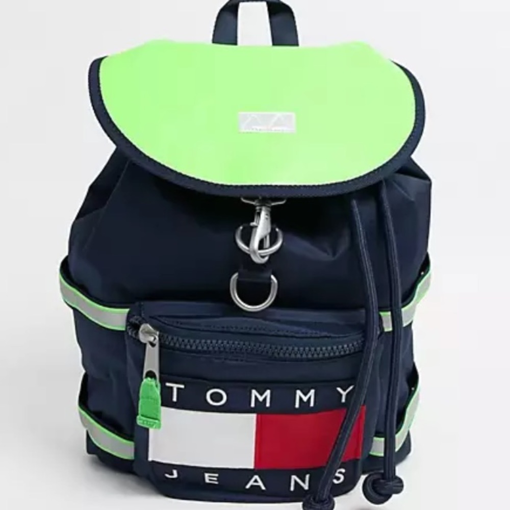 Tommy Hilfiger Navy and Neon Green Backpack - Picture 2 of 12
